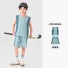Duo Duo Home Conjunto Deportivo para Niños Verano Holgado Colorido Energético Bloque de Color Manga Corta Pantalones Cortos Niños Elástico Conjunto de Dos Piezas