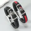 Pulsera de Cuero Tejido Hecha a Mano para Hombre Estilo Simple Europeo y Americano con Cierre Magnético Personalizado y Accesorio de Diseño de Calavera