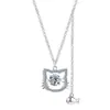Collar de plata de ley S925 de gato y pez, colgante mozan inteligente, cadena dulce para clavícula pequeña y fresca para mujer, collar de alta calidad