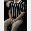 Verano nuevo suéter seda de hielo manga corta camisa POLO para hombre media cremallera camiseta a rayas marea comercio exterior transfronterizo mayoreo
