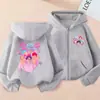 Sudadera con capucha de cremallera de moda holgada para niños y niñas, estampado de dibujos animados de K-Pop, para primavera y otoño, chaqueta sudadera casual transfronteriza