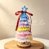 Árbol de Navidad de Palo Retorcible Producto Terminado con Estrella Gradiente Macaron en la Punta y Diseño de Cinta, Regalo de Cumpleaños y Navidad para Niñas