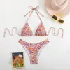 Novo traje de banho de duas peças estilo europeu e americano para mulheres, conjunto de biquíni com estampa floral e costas abertas, moda praia transfronteiriça da Amazon