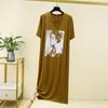Vestido largo modal de verano, cuello redondo, versátil, manga corta, estampado, falda de fondo, fino, largo por encima de la rodilla, vestido de mujer de talla grande