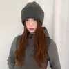 Gorro de Lana Gris con Letras Estilo Coreano para Mujer en Invierno Engrosado para Circunferencia de Cabeza Grande Protección contra el Frío para Orejas Gorro Caliente de Punto