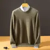 Suéter Masculino de Cashmere 2026 Gola Redonda Outono/Inverno Novo Estilo Cor Sólida Malha Amiga da Pele Para Jovens e Meia-Idade Camada Base Suéter Fino