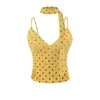 Top Camisola Sexy de Malla con Lunares y Cuello en V para Mujer, Estilo Veraniego con un Diseño Único, Top Corto sin Mangas y Espalda Descubierta