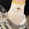 Calcetines de Cachorro para Mujer, Calcetines Finos de Algodón Puro de Caña Media para Primavera y Otoño, Calcetines Cortos de Hilo de Puntos Lindos de Dibujos Animados de Estilo Japonés Modernos para Mujer