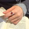 Anillo Ajustable de Plata de Ley S925 con Acabado de Alta Gama, Piedra de Cristal de Granate Natural, Anillo de Topacio, Popular en Xiaohongshu