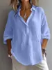 Camisas de Color Sólido para Mujer Transfronterizas, Tops Casuales de Manga Larga con Cuello, Estilos de Botones para el Uso Diario en Primavera y Verano