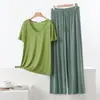 Conjunto de Camiseta de Manga Corta con Cuello en V y Pantalones de Pierna Ancha Algodón Bit Conjunto de Dos Piezas Holgado Tallas Grandes Pijama Ropa de Casa de Verano para Mujer