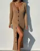 Ropa Nueva para Mujer de Otoño e Invierno Comercio Transfronterizo Europeo y Americano Moda Casual Cardigan de Punto con Botones Hilo Manga Larga Vestido