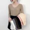 Suéter de Punto Acanalado Ajustado de Otoño/Invierno Nuevo para Mujer, Top Base de Punto Ajustado de Color Sólido con Mangas Largas