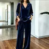 Colección de otoño/invierno 2026 europea y americana transfronteriza: Elegante conjunto de otoño estilo coreano para mujer, con un top de cuello en V y pantalones de pierna ancha, un conjunto de dos piezas