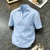 Camisa Polo de Lino Hielo Seda Estilo Old Money Manga Corta para Hombre Verano Delgada Fresca Transpirable Protección Solar Camiseta Corte Relajado Media Manga