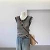 Comercio Exterior Europeo de Alta Gama Chaleco de Punto sin Mangas de Seda Helada con Cuello Redondo a Rayas para Mujer Verano Ajustado Adelgazante Moda Top