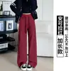 Calça esportiva feminina cinza estilo Lulu, nova calça de moletom slim fit de perna reta para primavera e outono para figuras baixinhas, calça casual de cintura alta e perna larga