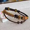 Pulsera de Doble Capa Flor de Durazno Doblemente Enlazada para Mujer, Pulsera de Cuerda Roja Tejida a Mano, Cuentas Usables, Cuentas de Transferencia Doradas Passepartout para Hombre