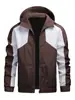 Jaqueta Esportiva Masculina para Exterior para Primavera e Outono, Patchwork de Listras Diagonais Preto e Branco, Caimento Solto, Jaqueta com Capuz Estampada com Letras Tendência