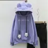 Sudadera con Orejas de Oso para Mujer Otoño e Invierno Estilo Perezoso Suelto Ins Chaqueta Estilo Hong Kong de Nicho con Bordado Forro Polar