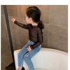 Top de malla para niñas de manga larga con diseño calado camiseta de malla children's transparente con lentejuelas a la moda estilo western prenda exterior camiseta interior de moda