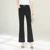 Calça boca de sino cropped de cor sólida, elegante e moderna, para mulheres, nova coleção de verão 2026, fina, elástica, de corte justo, cintura alta, micro flare