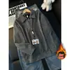 Moletom Masculino com Zíper Meio e Estampa de Estrelas, Camisa Polo Grossa de Manga Longa com Forro de Fleece para Outono e Inverno, Jaqueta de Tricô Estilosa e de Alta Qualidade