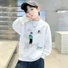Sudadera fina con forro polar para niño, primavera y otoño, nuevo diseño color block, prenda base de cuello redondo para niños mayores, top cálido de otoño e invierno para niños