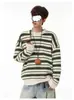 Suéter de Punto Retro Americano con Bloques de Color a Rayas, Cuello Redondo, para Hombres y Mujeres, Estilo Perezoso Holgado de Otoño, Chaqueta de Punto Pulóver Relajada