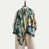 Estilo Pintura al Óleo Retro Francés Floral Barba Gruesa Bufanda Doble Cara Chal para Habitación con Aire Acondicionado Invierno Capa Exterior para Mujer