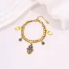 Pulsera de Ojo Dorada Retro Estilo Griego Que No Se Desvanece, Moderna y Elegante, Pulsera de Acero de Titanio Doble Capa para Palma de Ojo del Diablo