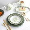 A5L Corte Francesa Clásico Retro Jardín Cerámica Europea Plato de Cena Vajilla Plato Occidental Plato Hondo Plato Sopa Taza