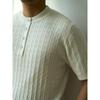 Camiseta de Punto de Manga Corta con Cuello Henley Casual Americano para Hombre Verano Diseño Twist Retro Camiseta Top Ami Khaji