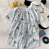 Pijama Dulce de Dibujos Animados para Mujer Verano Algodón Nube Manga Corta Shorts Niñas Cuello en V Verano Ropa para el Hogar Conjunto