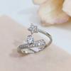 Anillo de estilo Ins con microincrustaciones de circonita, superbrillante, con forma de estrella y lazo, ajustable, para mujer.