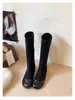 Botas de Cano Alto com Zíper Lateral Elástico e Bico Redondo Femininas Emagrecedoras Botas Finas Slim Femininas Botas de Cano Alto Versáteis Salto Escondido Aparência Bonita Estilo Enorme