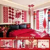 Set de Decoración de Habitación de Boda con Pegatinas de Carácter Doble Felicidad de Terciopelo Borgoña de Alta Gama para Boda, Adecuado para la Decoración de la Pared del Cabecero de la Habitación Tanto de la Novia como del Novio