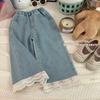 Jeans para meninas 2025 primavera e outono novo estilo coreano estilo ocidental jeans de renda infantil tesouro feminino calças casuais combinadas