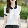 Top de punto a cuadros para mujer, manga corta, de terciopelo Andy, transfronterizo, primavera/verano, holgado, talla grande, reduce la edad, fino, con cuello de muñeca