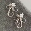 "Neblina de Primavera" Pendientes Retro Franceses de Plata con Flores y Perlas, con un Ambiente Suave y Fresco, Plata 925