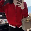 Elegante cárdigan de lana sintética con bloques de color, tipo dos piezas, para mujer, hecho de lana pura, con cuello redondo, adecuado como prenda exterior o capa base.
