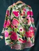 Camisa de Manga Longa Estilo Novo Primavera Transfronteiriça com Gola Lapela, Camisa Feminina Plus Size com Estampa Floral Retro Digital 3D