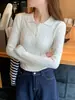 Suéter preto de fio core-spun outono e inverno novo estilo feminino top de tricô outono e inverno peça de baixo top com gola polo