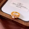 Anel Aberto Oval de Zircônia Vintage Usado Leve Luxo Alto Padrão Anel para Dedo Indicador Estilo da Corte Joia de Mão Versátil