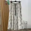 Pantalones anchos de algodón y lino con estampado estilo étnico para mujer, verano, elegantes, rejuvenecedores, con dobladillo tipo falda, pantalones casuales de algodón y lino de cintura alta retro