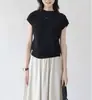 Camiseta de malha macia de gola semi-alta que combina com tudo para mulheres 25 nova primavera e verão temperamento simples cor sólida manga curta jaqueta camiseta fina