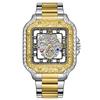 Reloj Decorativo Retro Cuadrado Grabado de Cuarzo para Hombre con Escala Romana, Mecánico Totalmente Automático, Resistente al Agua, Correa de Acero, Modelo de Moda