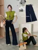 Otoño TOP estilo europeo Guangzhou Trece Líneas versión coreana versátil jeans acampanados elásticos 360 grados con cinturón 3133