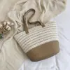 Bolso Tejido de Paja de Verano para Mujer 2026 Nuevo Estilo Bolso Hueco de Encaje para Vacaciones en la Costa Gran Capacidad Bolso de Hombro Único para Viajes