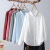 Camisa de manga comprida de fio de algodão puro, camada dupla, básica, feminina, para todos os gostos, artística, gola pequena, macia, amiga da pele, algodão para bebês